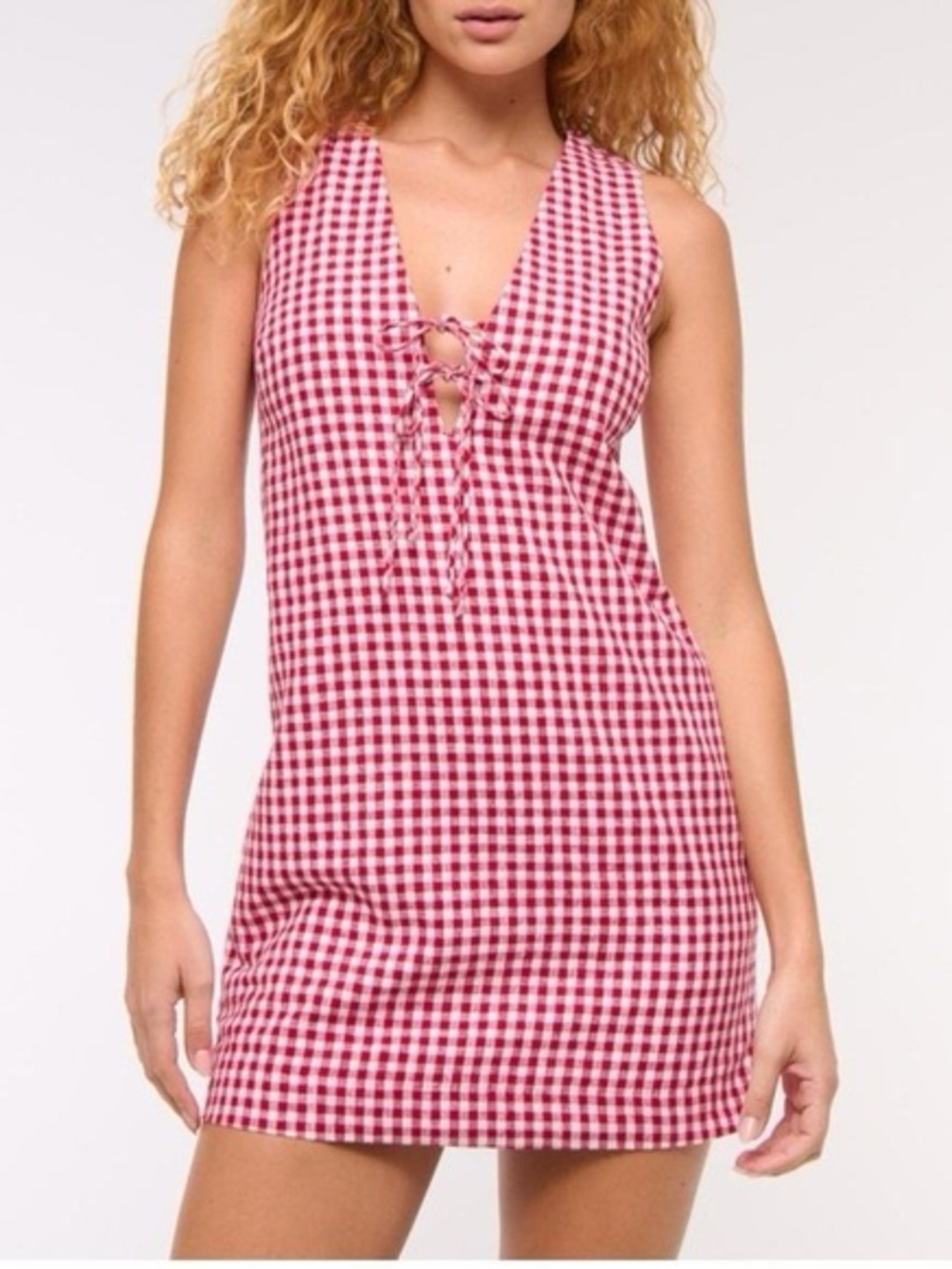 NWT Abercrombie & Fitch Red Gingham Button Dress Size Medium